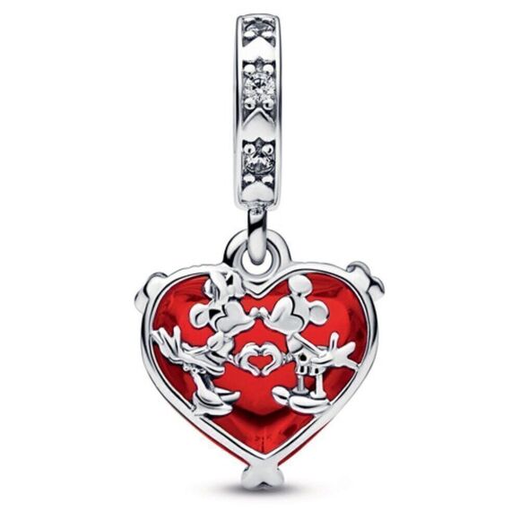 Pandora Disney Mickey & Minnie Mouse Kiss Red Murano Glass - Picture 1 of 5